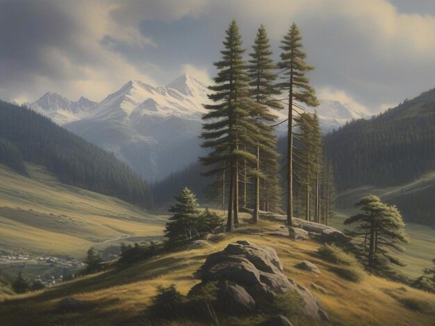 Pine tree hill landscape summer