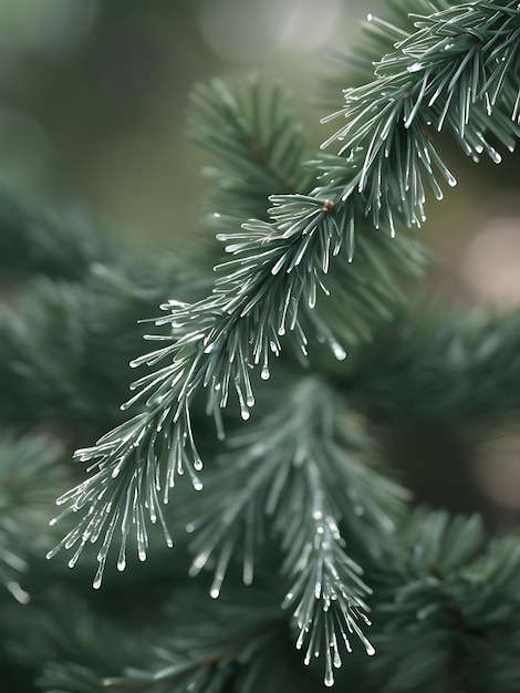 pine tree macro photo drops on needles