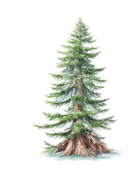 Pine tree watercolor on white