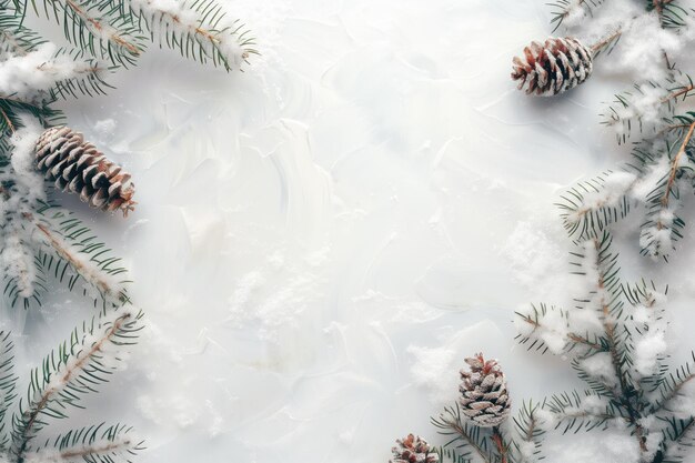 a pine tree with pine cones on it is covered in snow