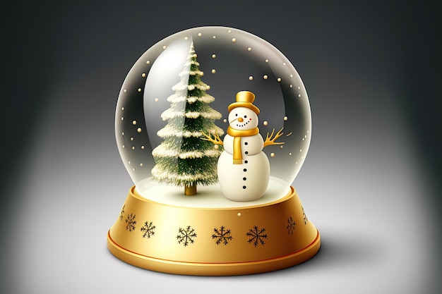 Pine tree with snowman under a glass dome