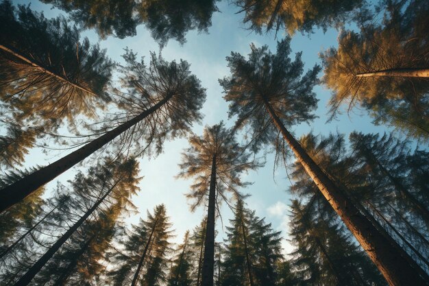 Pine trees in forest against sky