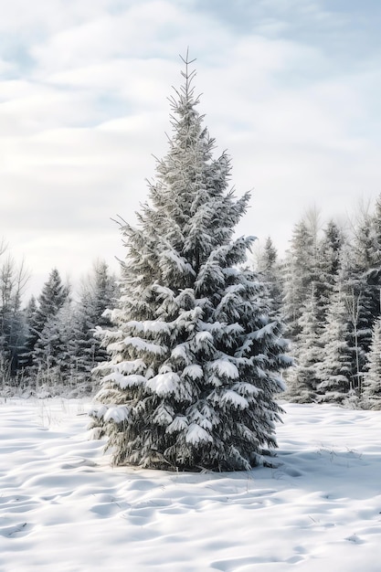 Фото Сосновые деревья или украшенная рождественская елка, покрытая снегом на красивой зимней рождественской тематике на открытом воздухе