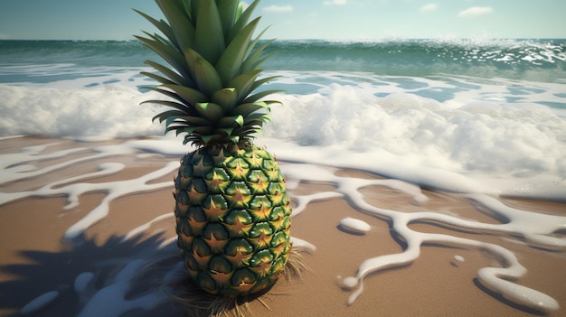 Pineapple amidst crashing ocean waves Generative AI