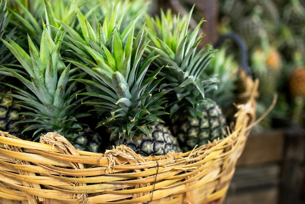 Pineapple in a basket on the market