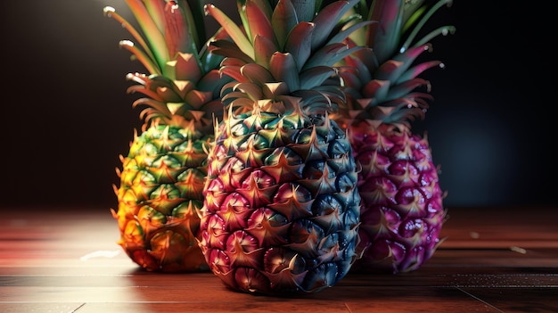 Pineapple on the black background Generative ai