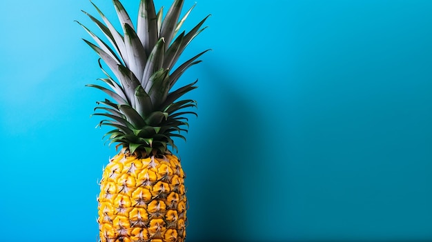 A pineapple on a blue background with the word pineapple on it