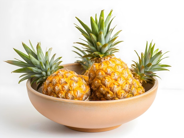 Pineapple in bowl isolated on white background with clipping path