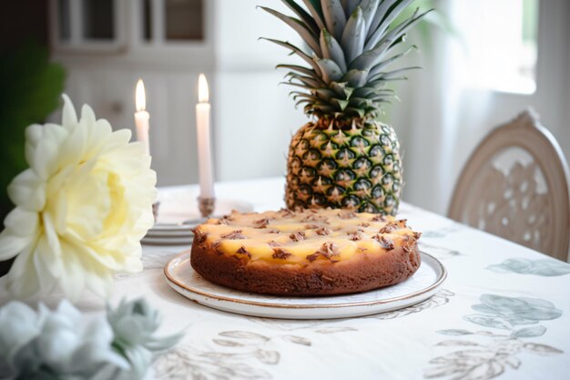 Photo a pineapple cake on a plate