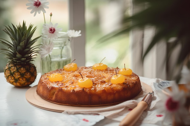 A pineapple cake on a plate