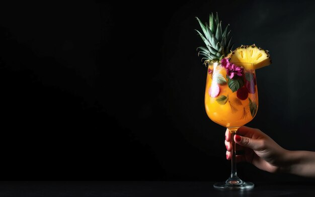 Pineapple cocktail hand banner Generate Ai