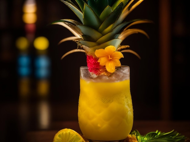 A pineapple cocktail in a highball glass