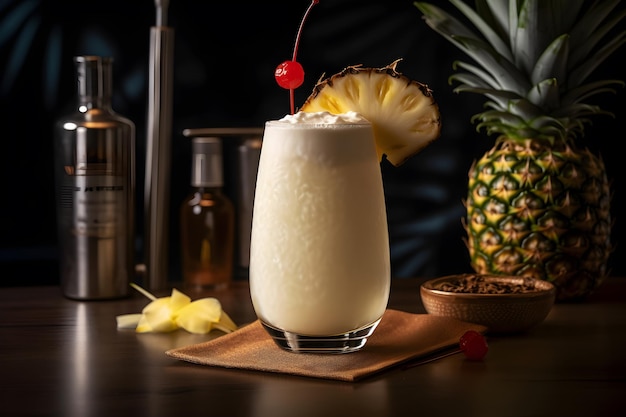 A pineapple cocktail with a pineapple on the top