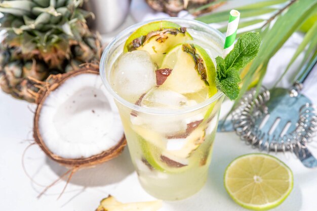 Pineapple coconut lemonade mojito drink