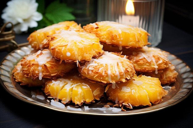 Foto biscotti di ananas, cocco e macaroni