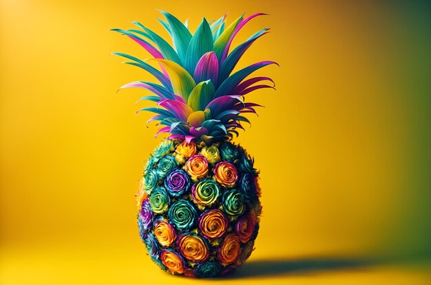 Photo a pineapple colored in multiple vibrant hues