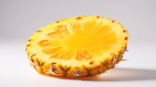 A pineapple cut in half on a white background