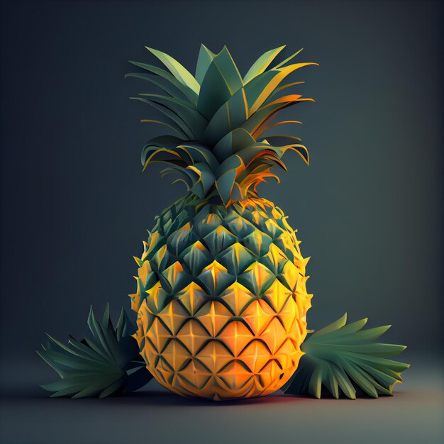 Pineapple on a dark background 3d illustration