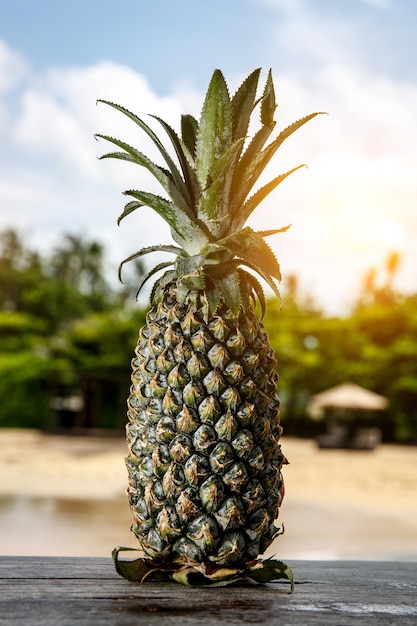 Pineapple on an exotic beach.