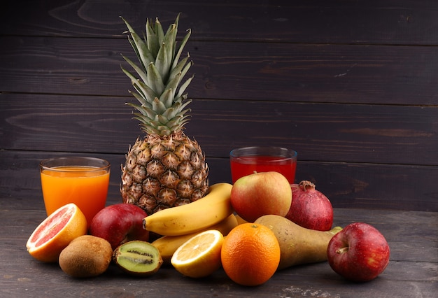 Pineapple and exotic fruits with juice