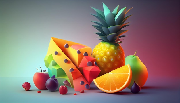 Pineapple and fresh fruits healthy food generative AI