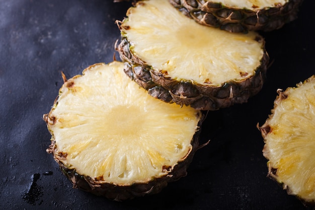 Pineapple, fresh and ripe sliced. Summer tropical fruit