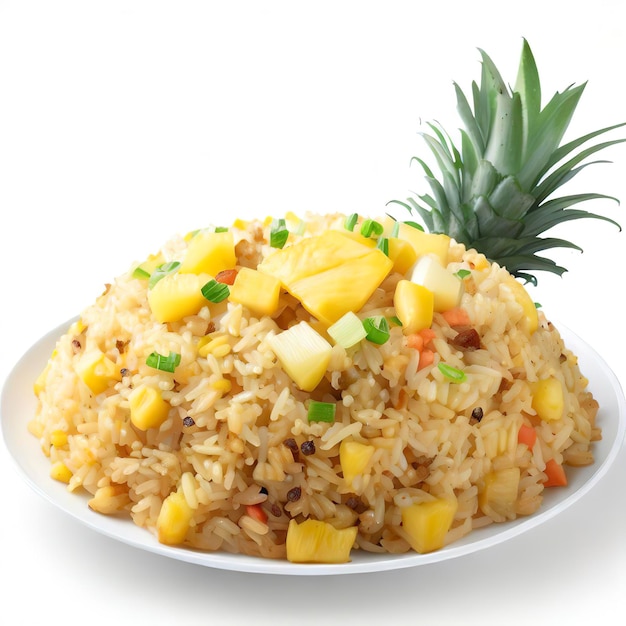 Pineapple fried rice on white background