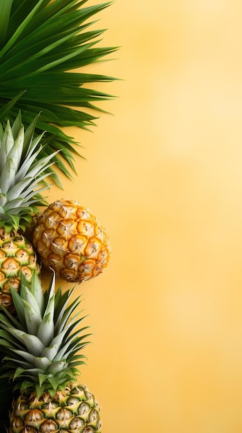 Photo pineapple fruit with leaf stem frame copy space generative ai