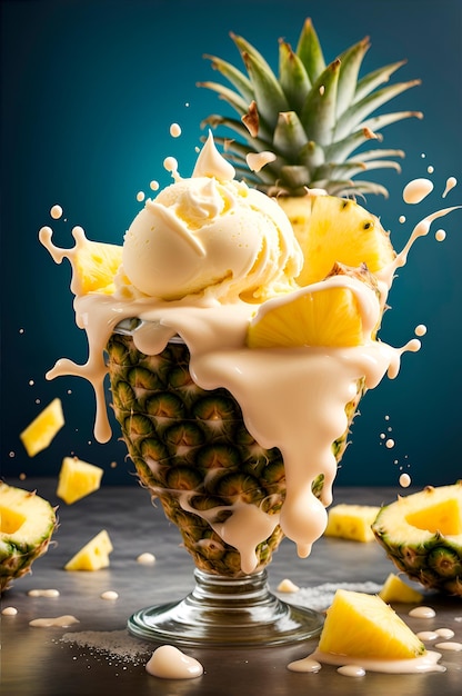 pineapple ice cream with pineapple splash