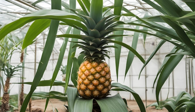 Photo a pineapple is growing in a green house