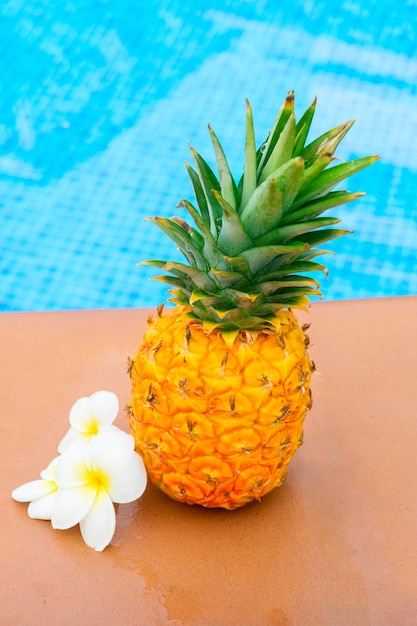 Pineapple is next to the swimming pool