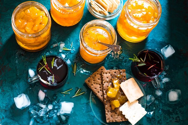 Pineapple jam bread and cookies on the table closeup horizontal