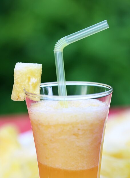 Pineapple juice in a glass outdoor