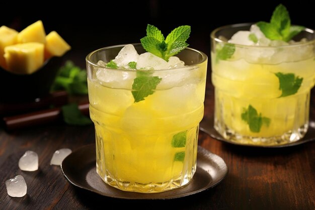 Pineapple Juice in Glass with Ice Cubes and Mint Pineapple Juice image photography