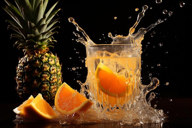 Pineapple Juice Pouring into Glass with Splash Pineapple Juice image photography