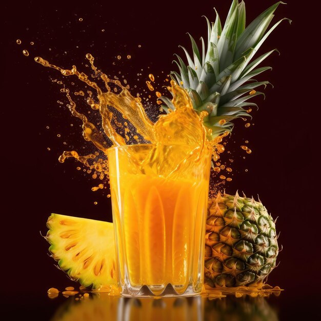 Pineapple juice with splashes with Pineapple fruit in studio background restaurant with garden