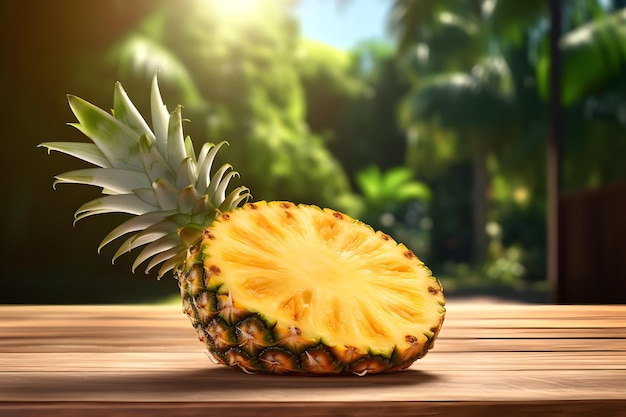 Pineapple and lime on wooden table Ai Generated