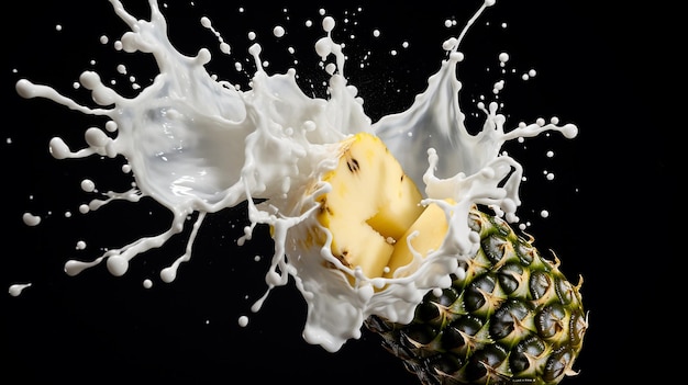 Pineapple Milk Splash On Black Background