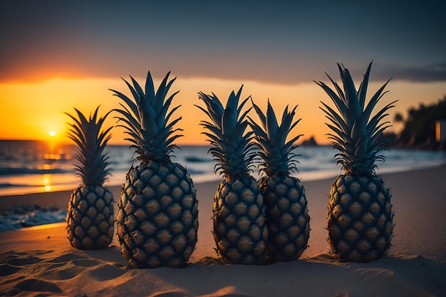 pineapple Natural Fresh Fruit Tropical summer vacation concept