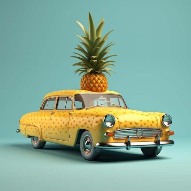 Foto pineapple paradise un capolavoro fotorealistico in 8k di un'auto in stile sovietico in giallo o baby blue