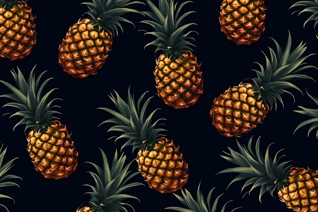 Pineapple pattern on a dark blue background AI generated