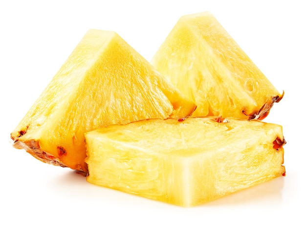 Pineapple piece isolated on white surface. Ripe pineapple Clipping Path.