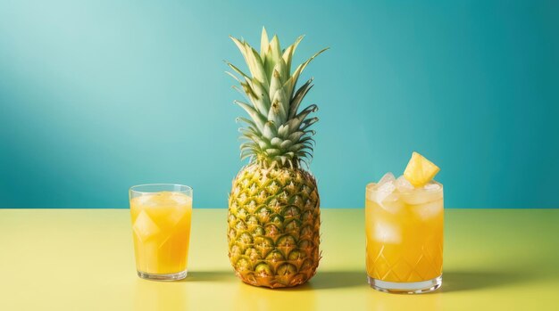 pineapple pineapple cocktail lemonade with ice in a glass glass bright background