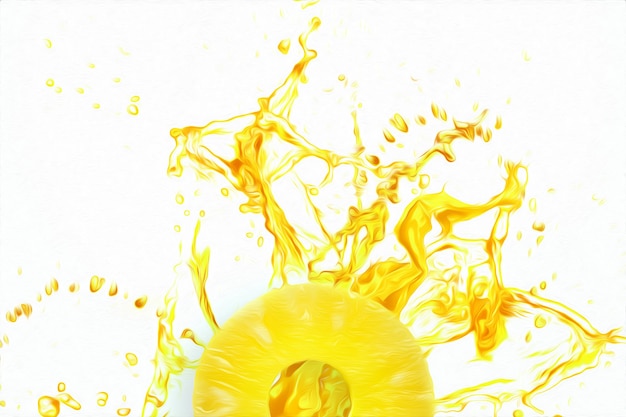 Кольцо ананаса в брызгах желтого сока