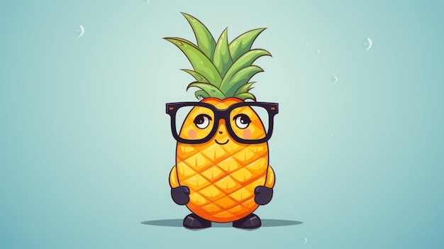 Photo pineapple in the sand on the beach cartoon