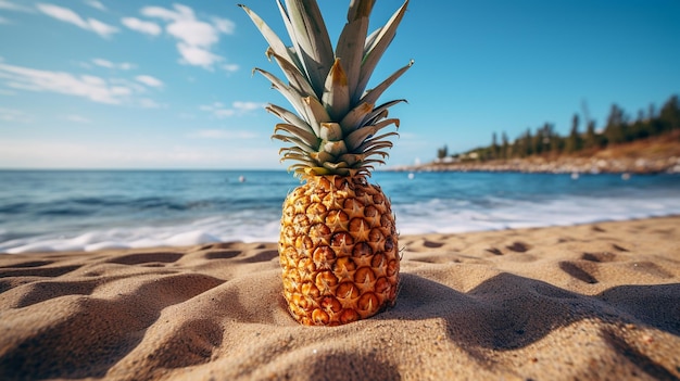 pineapple on sand beach