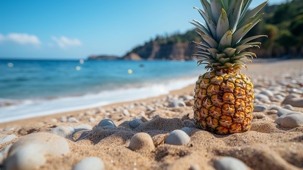 pineapple on sand beach