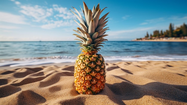 pineapple on sand beach