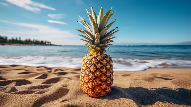 pineapple on sand beach