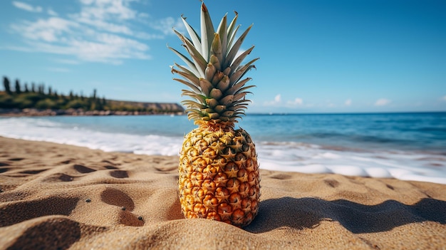 pineapple on sand beach